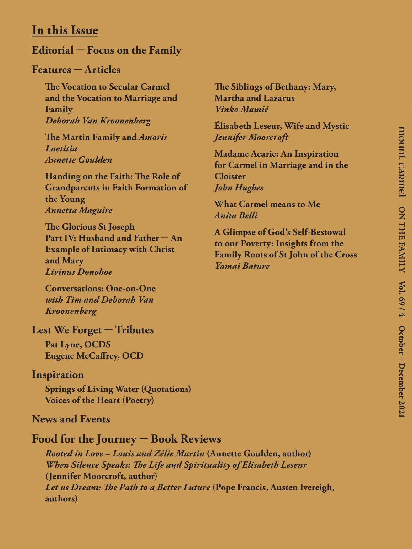 Mount Carmel Magazine (October - December 2021) - Volume 69, Number 4
